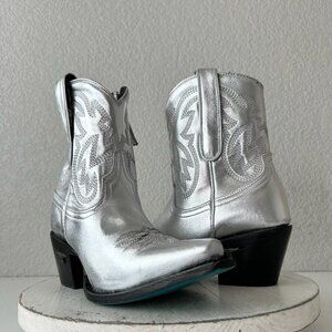 Lane SMOKESHOW Womens Cowboy Bootie 6 Silver Western Cowgirl Short Ankle Boots